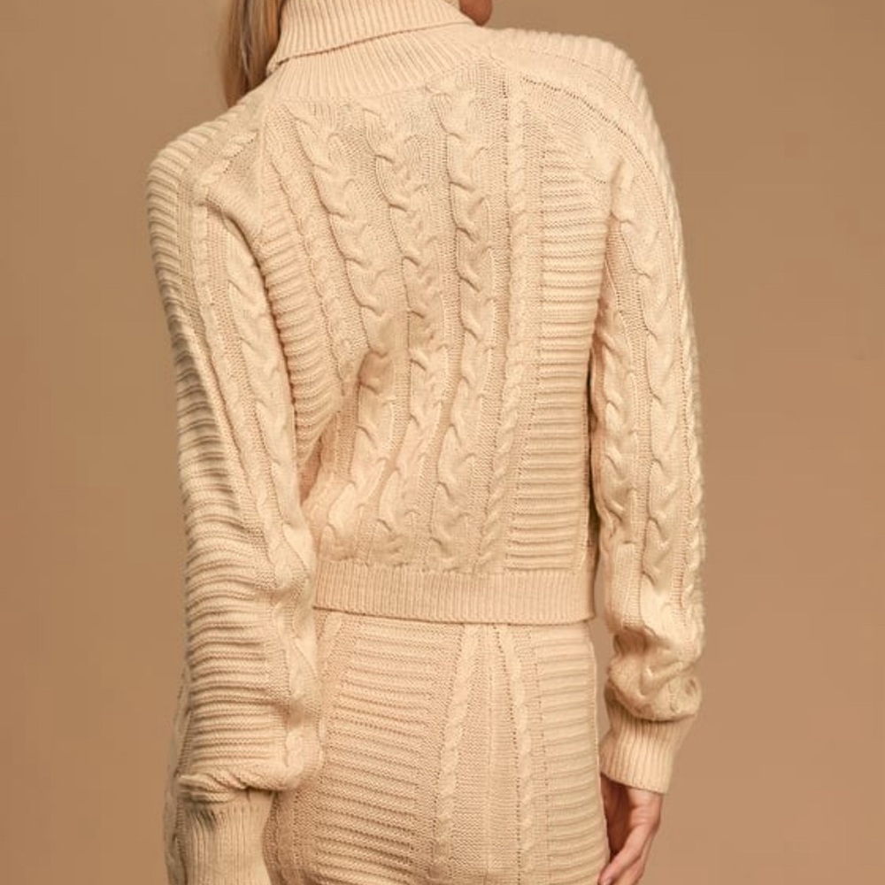 Lulu's Beige Cable Knit Two-Piece Sweater Dress - Picture 4 of 5